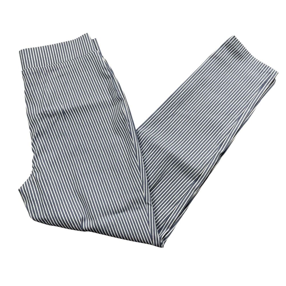 Frank Lyman Montreal 8 Blue White Striped Pull On Pants Tapered Leg Ankle‎